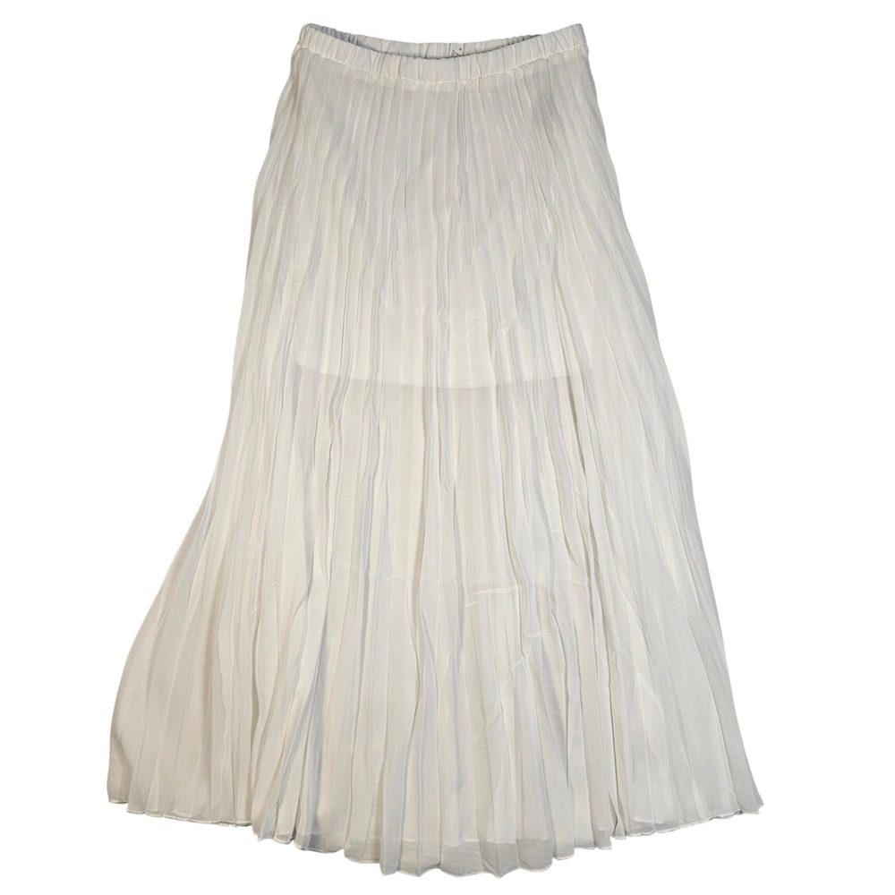 Hey‎ Babe Ivory White Pleated Midi Skirt Elastic Waist Chiffon A-Line Womens M